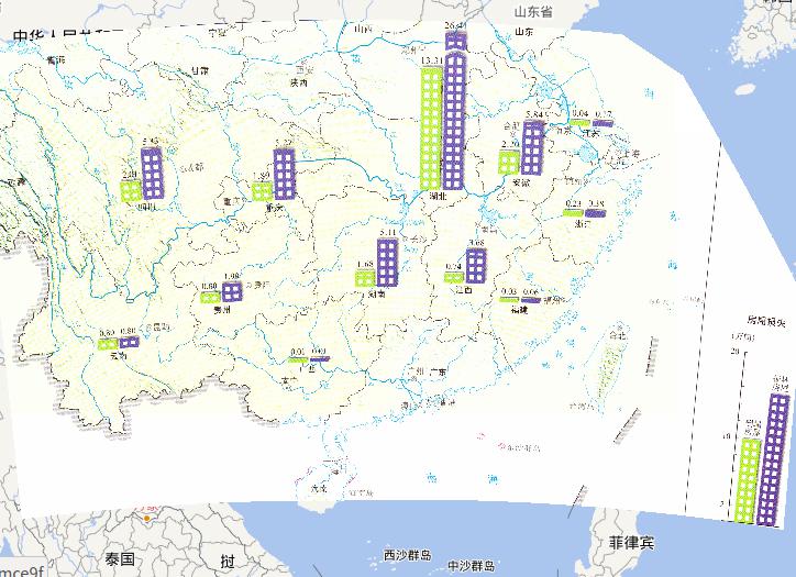 Housing losses online map in July 1st to 8th,2010 during the early July's flood disaster period in South China