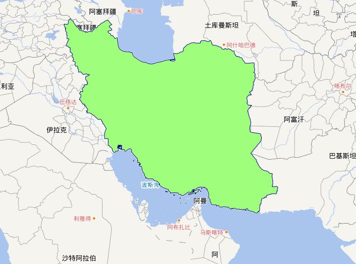 Online map of Iranian level 0 administrative boundaries