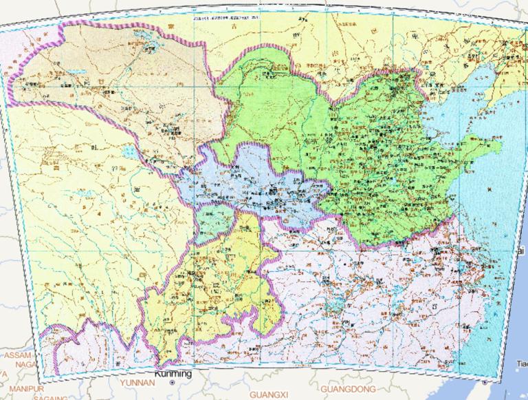 The Historical Map Cheng country, Pre-Zhao Dynasty,Pre-Liang Dynasty and Later Zhao during the Period of the Sixteen States of China
