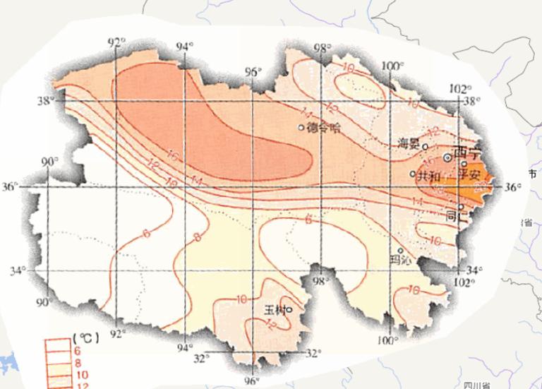 Online map of July average temperature in Qinghai Province, China