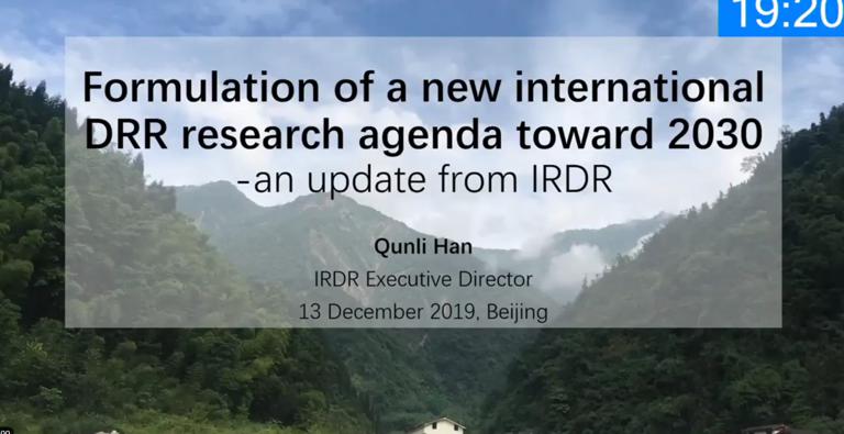 Formulation of a new international DRR research agenda toward 2030 - an update from IRDR