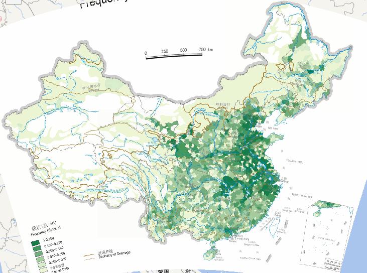 China (1736 to 1911) history online map of flood frequency