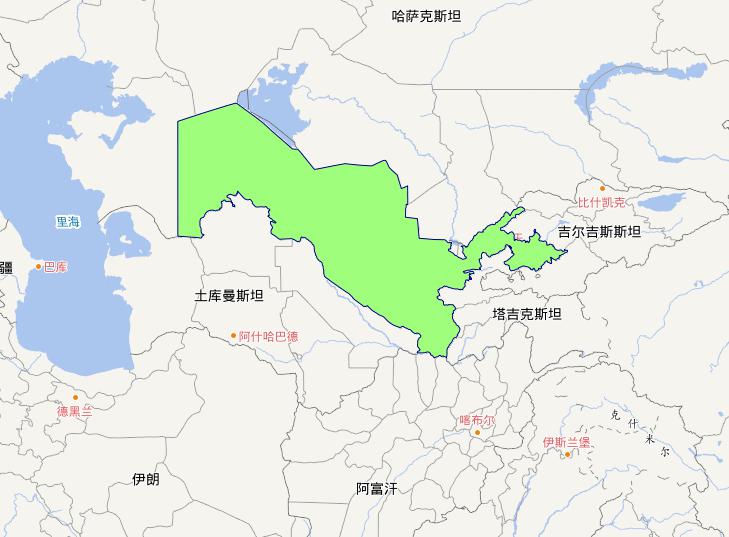 Online map of Uzbekistan level 0 administrative boundaries