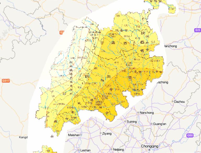 Online map of average temperature distribution in Wenchuan disaster area in China